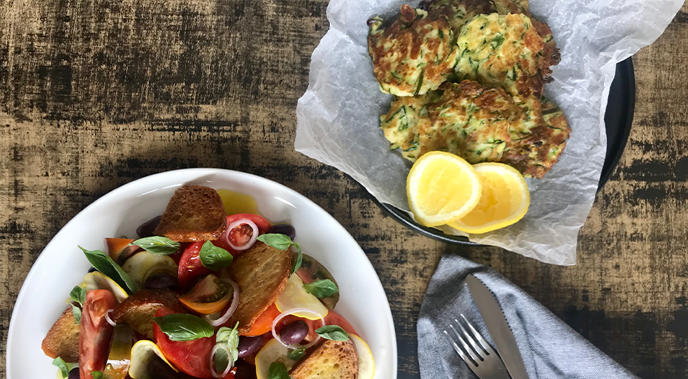 Health Partners Zucchini and haloumi fritters with tomato and olive…